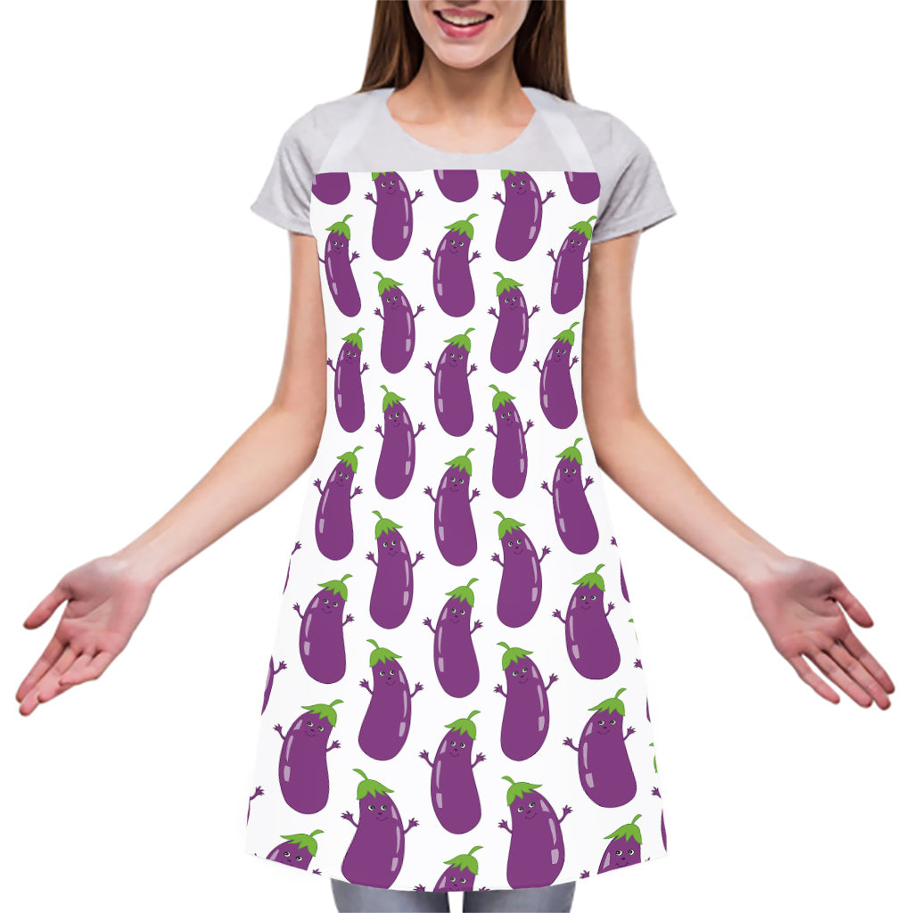 Cartoon Eggplant Pattern Print Adjustable Apron