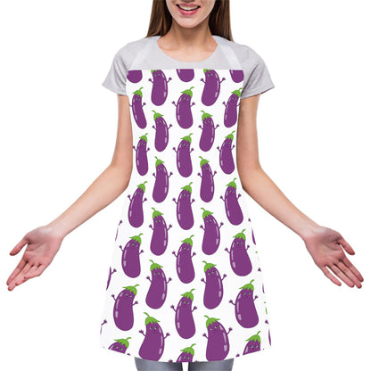 Cartoon Eggplant Pattern Print Adjustable Apron