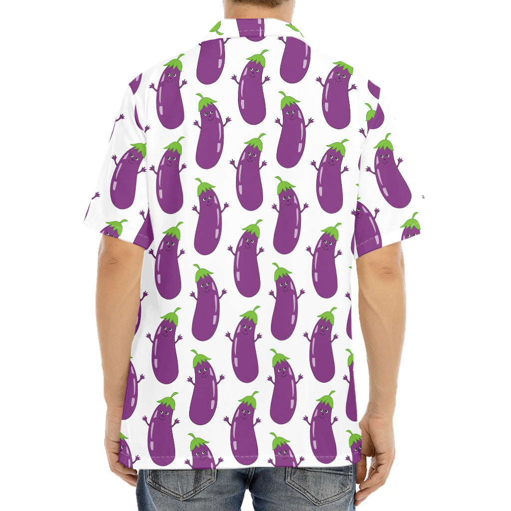 Cartoon Eggplant Pattern Print Aloha Shirt