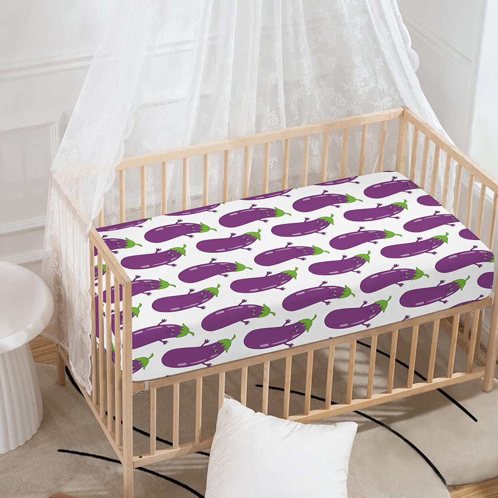 Cartoon Eggplant Pattern Print Baby Crib Sheet