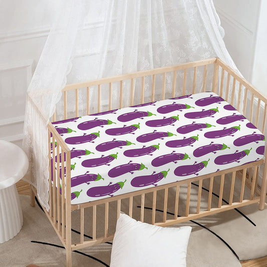 Cartoon Eggplant Pattern Print Baby Crib Sheet