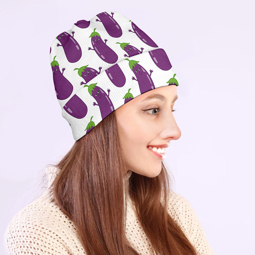 Cartoon Eggplant Pattern Print Beanie