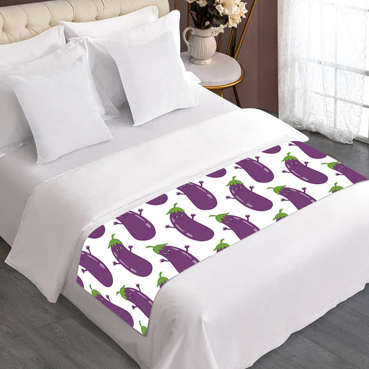 Cartoon Eggplant Pattern Print Bed Runner