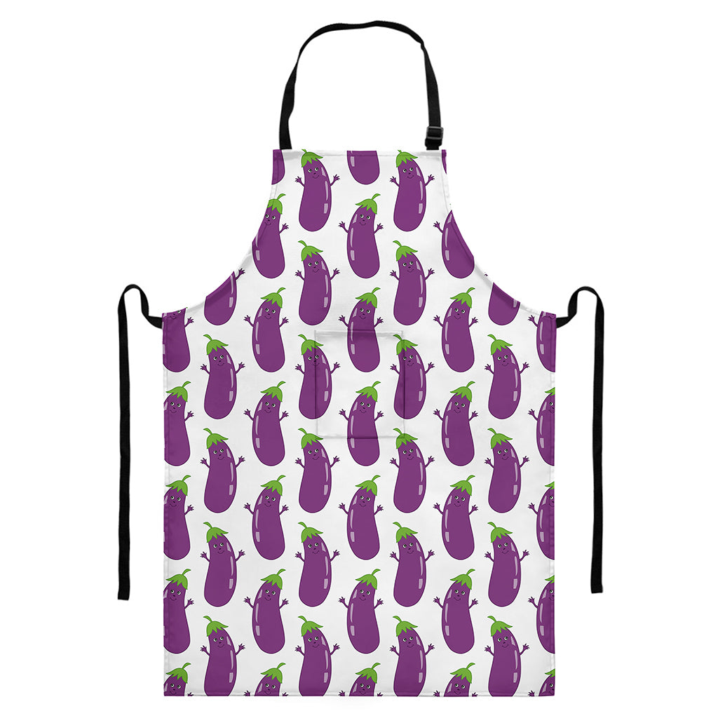 Cartoon Eggplant Pattern Print Bib Apron With Pocket