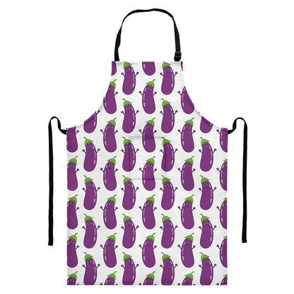 Cartoon Eggplant Pattern Print Bib Apron With Pocket