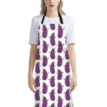Cartoon Eggplant Pattern Print Bib Apron With Pocket