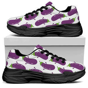 Cartoon Eggplant Pattern Print Black Chunky Shoes