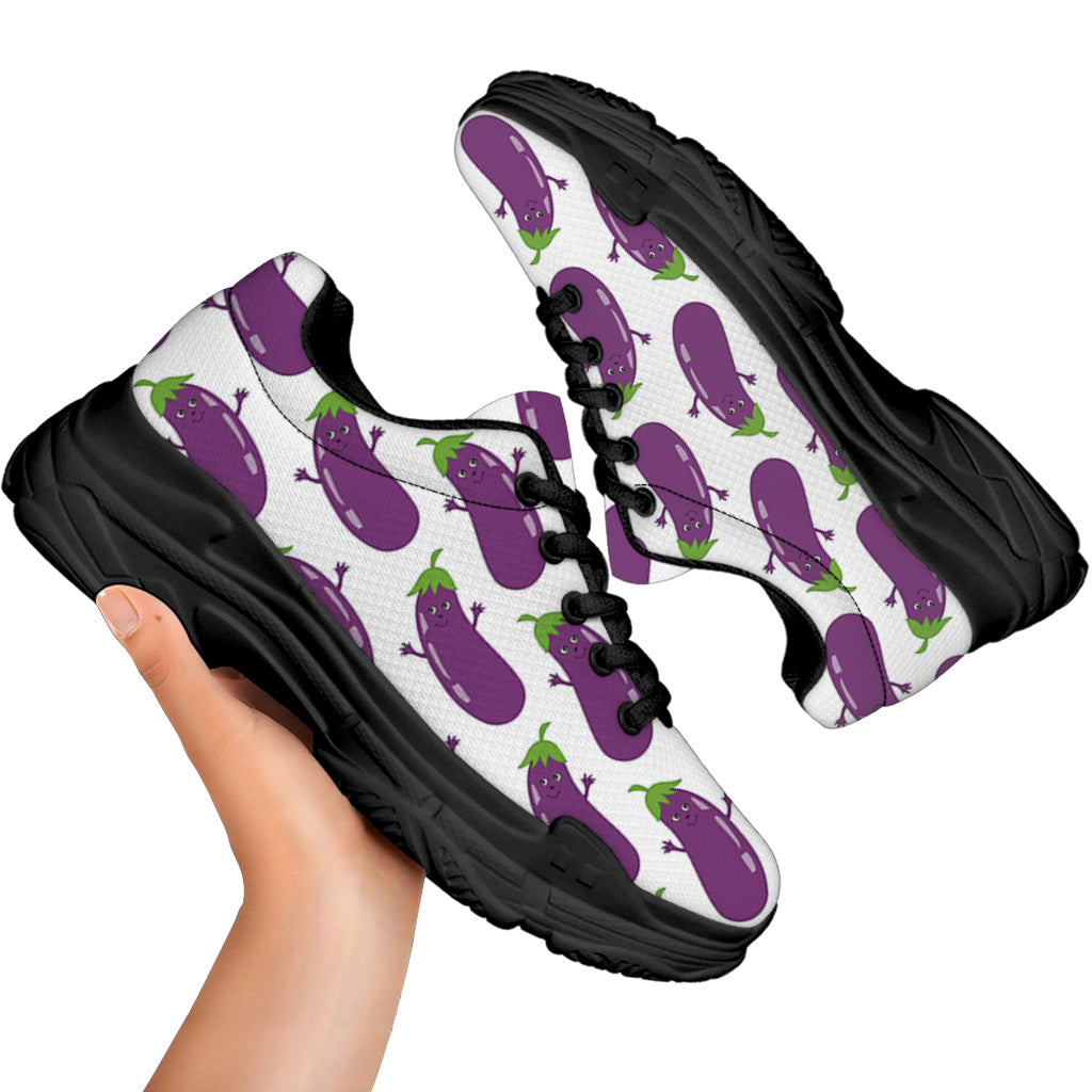 Cartoon Eggplant Pattern Print Black Chunky Shoes