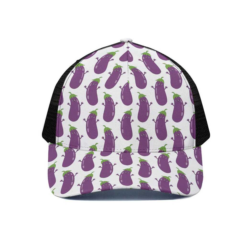 Cartoon Eggplant Pattern Print Black Mesh Trucker Cap