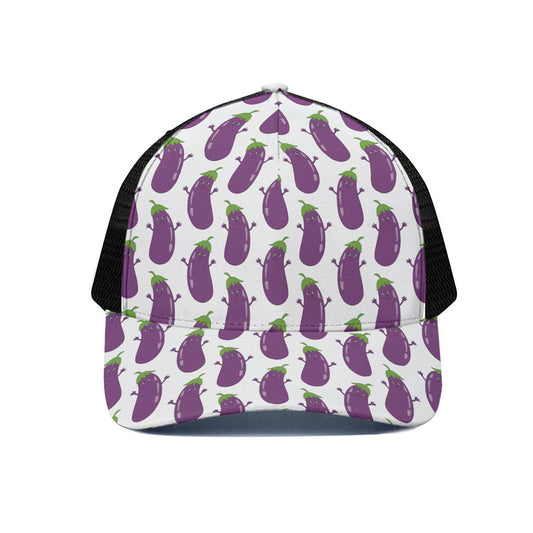 Cartoon Eggplant Pattern Print Black Mesh Trucker Cap