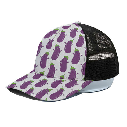 Cartoon Eggplant Pattern Print Black Mesh Trucker Cap