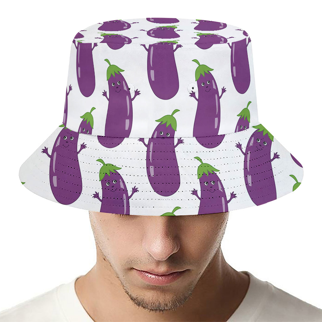 Cartoon Eggplant Pattern Print Bucket Hat