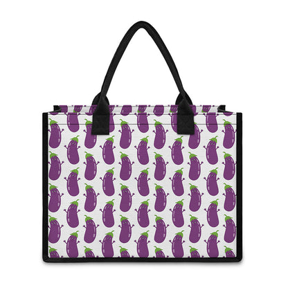 Cartoon Eggplant Pattern Print Canvas Tote Bag