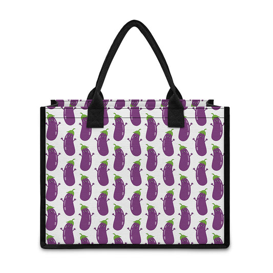 Cartoon Eggplant Pattern Print Canvas Tote Bag