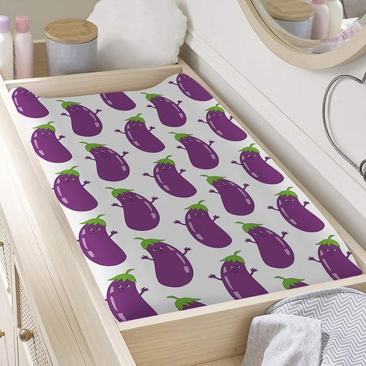 Cartoon Eggplant Pattern Print Changing Pad Cover