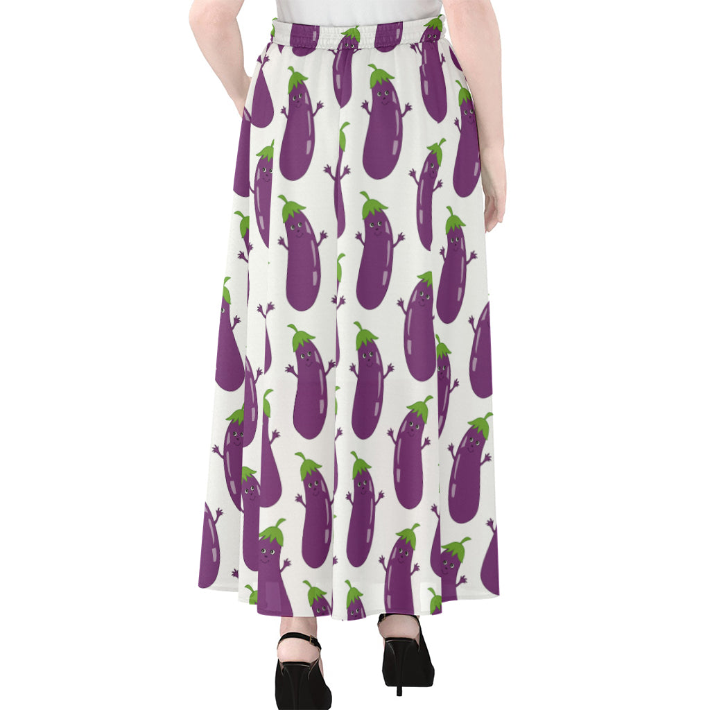 Cartoon Eggplant Pattern Print Chiffon Maxi Skirt