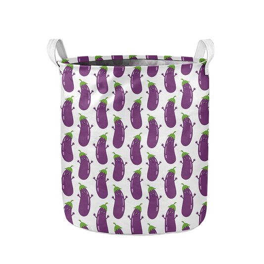 Cartoon Eggplant Pattern Print Collapsible Laundry Basket