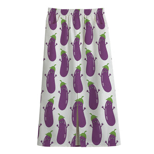 Cartoon Eggplant Pattern Print Cotton Front Slit Maxi Skirt