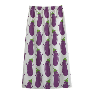 Cartoon Eggplant Pattern Print Cotton Front Slit Maxi Skirt