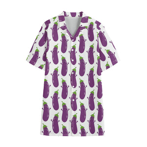 Cartoon Eggplant Pattern Print Cotton Hawaiian Shirt