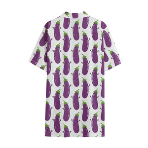 Cartoon Eggplant Pattern Print Cotton Hawaiian Shirt