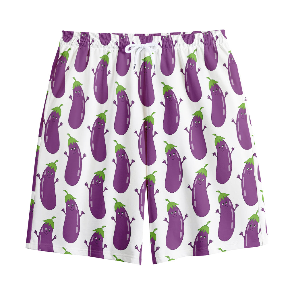 Cartoon Eggplant Pattern Print Cotton Shorts