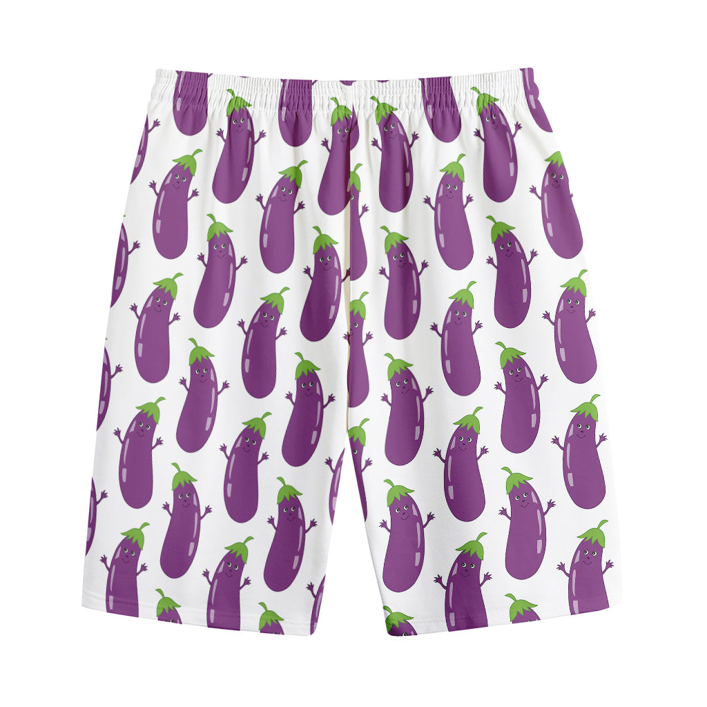 Cartoon Eggplant Pattern Print Cotton Shorts