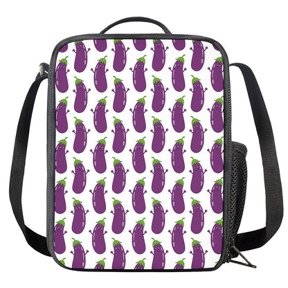 Cartoon Eggplant Pattern Print Crossbody Lunch Bag