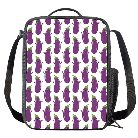 Cartoon Eggplant Pattern Print Crossbody Lunch Bag