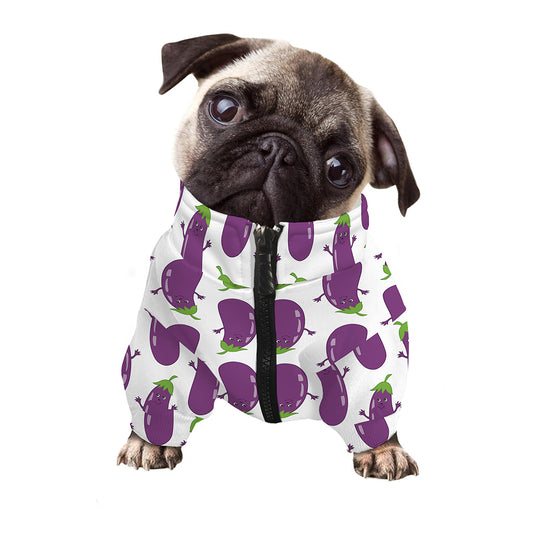 Cartoon Eggplant Pattern Print Dog Zip Up Jacket