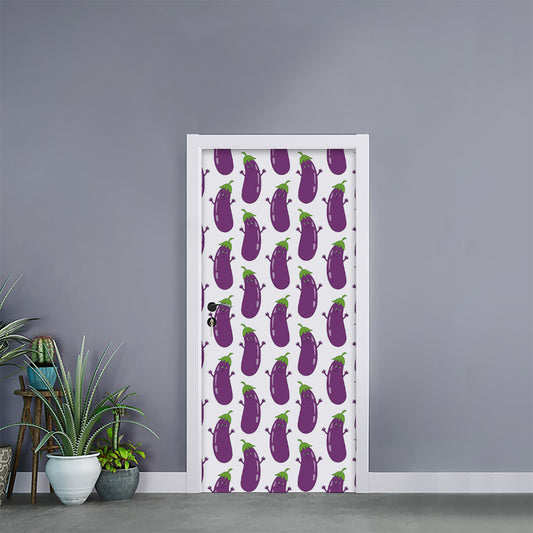 Cartoon Eggplant Pattern Print Door Sticker