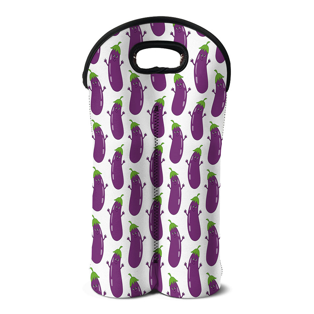 Cartoon Eggplant Pattern Print Double Neoprene Wine Tote