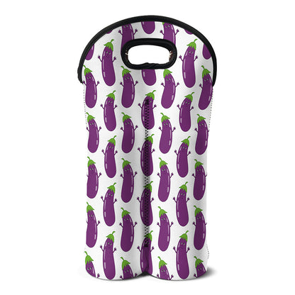 Cartoon Eggplant Pattern Print Double Neoprene Wine Tote