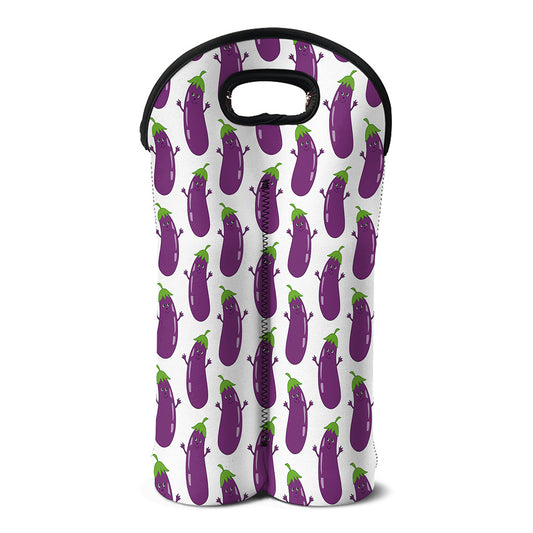 Cartoon Eggplant Pattern Print Double Neoprene Wine Tote