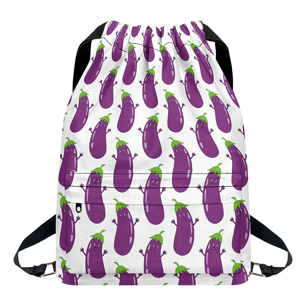 Cartoon Eggplant Pattern Print Drawstring Backpack