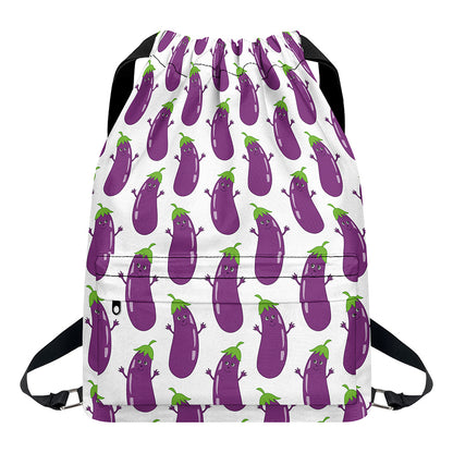 Cartoon Eggplant Pattern Print Drawstring Backpack