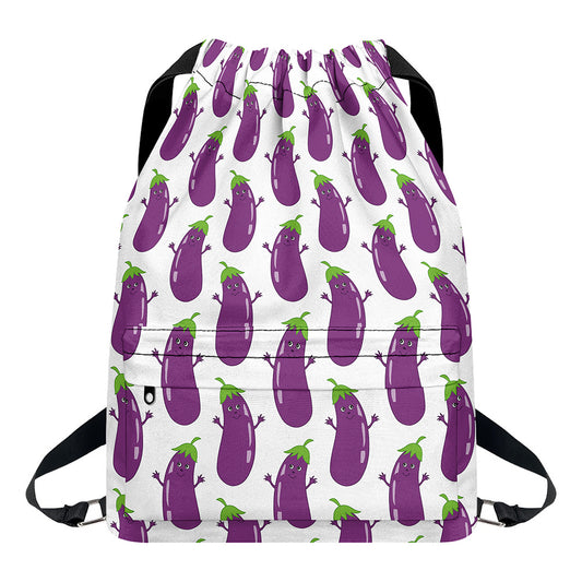 Cartoon Eggplant Pattern Print Drawstring Backpack