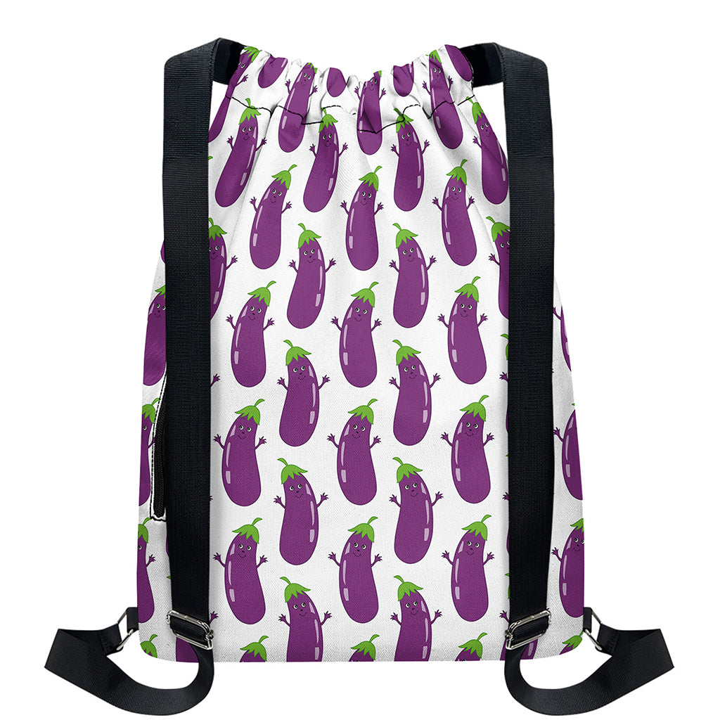 Cartoon Eggplant Pattern Print Drawstring Backpack