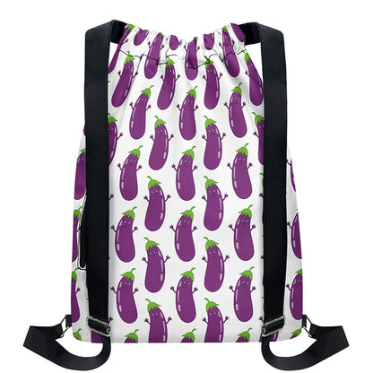 Cartoon Eggplant Pattern Print Drawstring Backpack