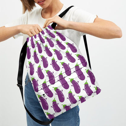 Cartoon Eggplant Pattern Print Drawstring Backpack