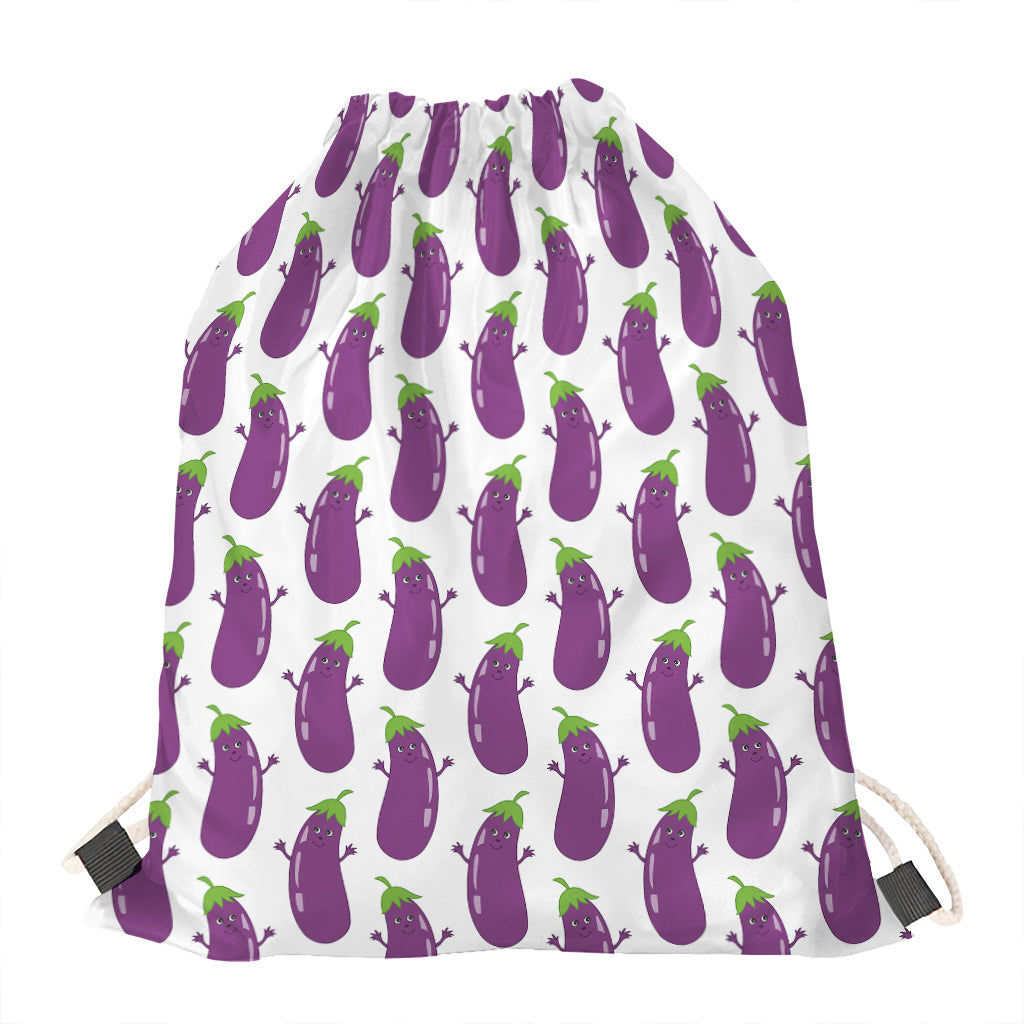 Cartoon Eggplant Pattern Print Drawstring Bag