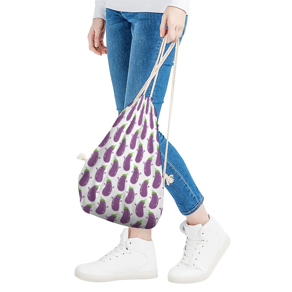 Cartoon Eggplant Pattern Print Drawstring Bag