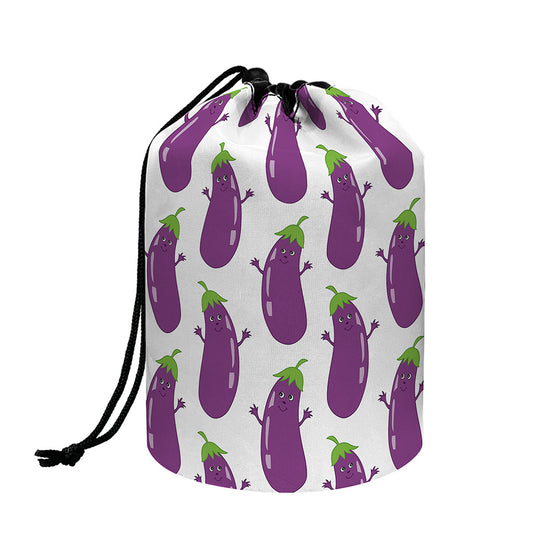 Cartoon Eggplant Pattern Print Drawstring Makeup Bag