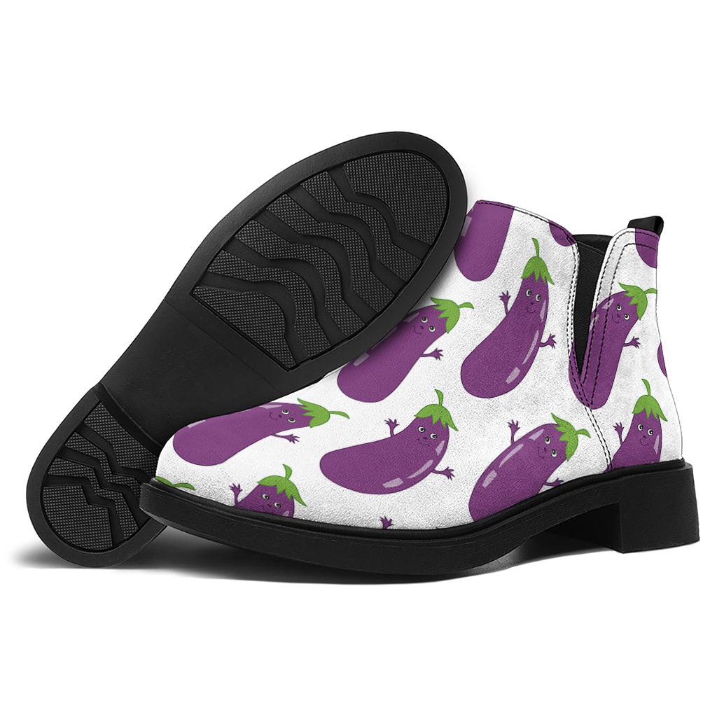 Cartoon Eggplant Pattern Print Flat Ankle Boots