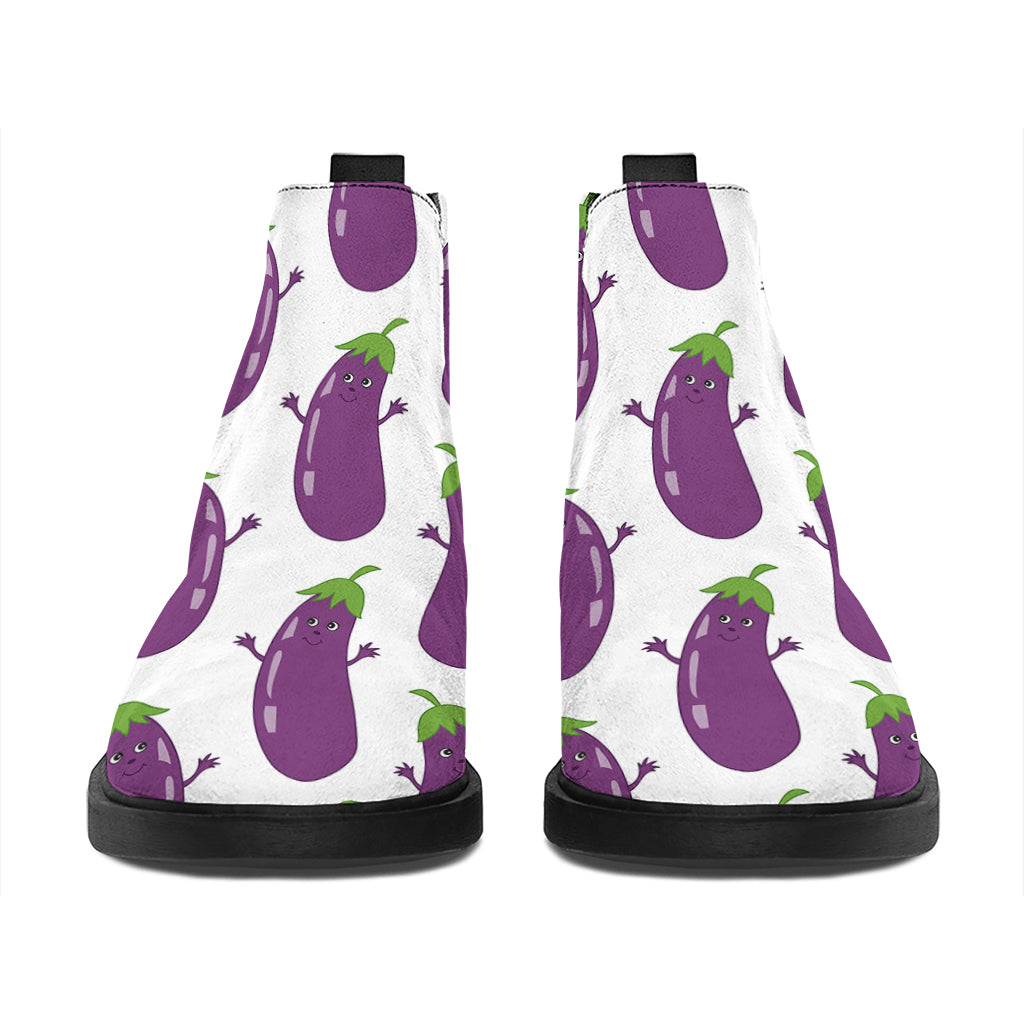 Cartoon Eggplant Pattern Print Flat Ankle Boots