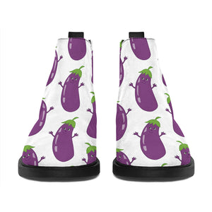 Cartoon Eggplant Pattern Print Flat Ankle Boots