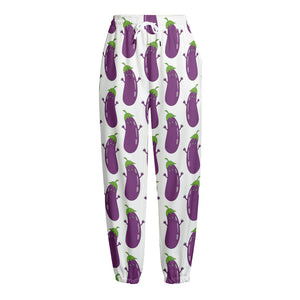 Cartoon Eggplant Pattern Print Fleece Lined Knit Pants