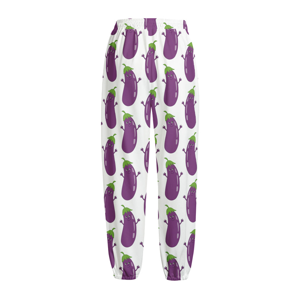 Cartoon Eggplant Pattern Print Fleece Lined Knit Pants