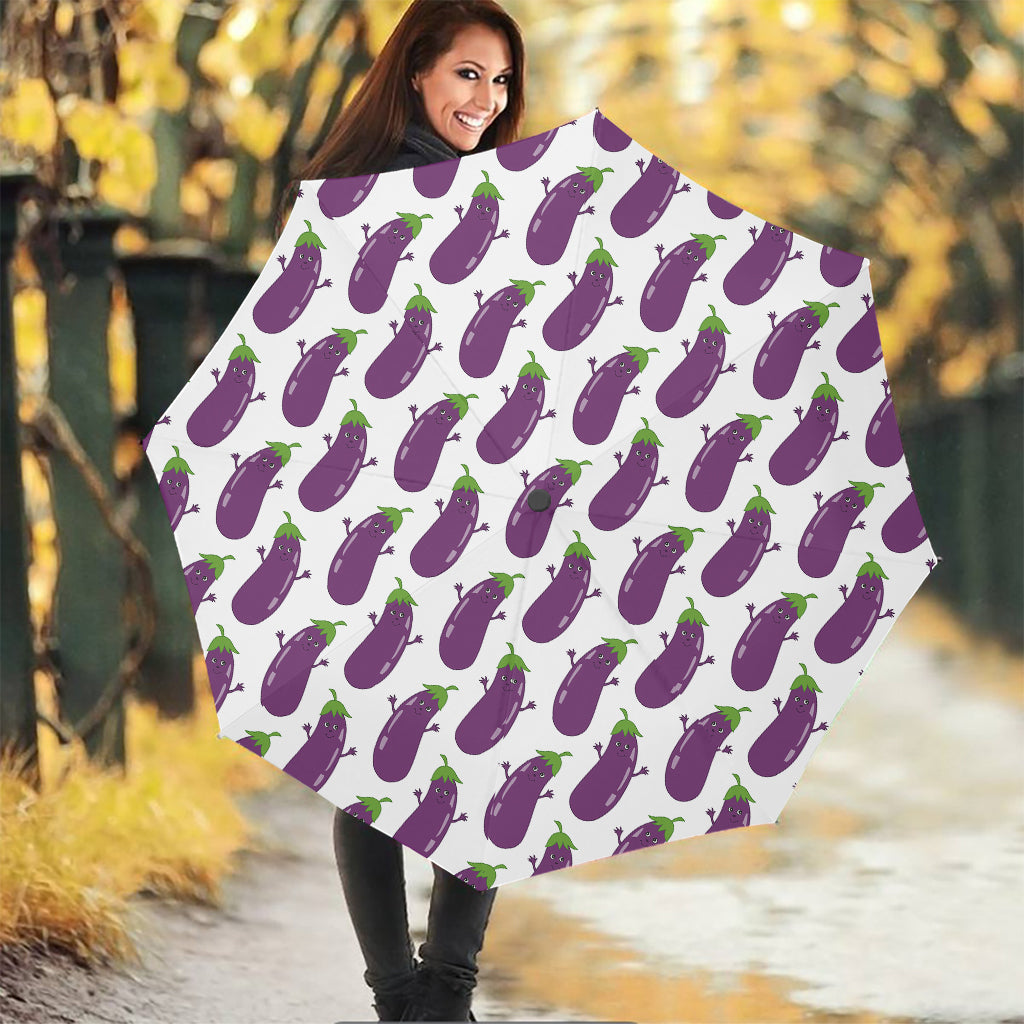 Cartoon Eggplant Pattern Print Foldable Umbrella