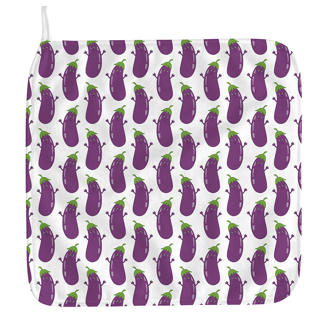 Cartoon Eggplant Pattern Print Hand Towel